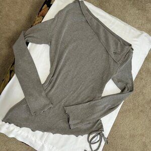 WooHA Girls Collective gray off the shoulder long sleeve cotton top ruched y2k